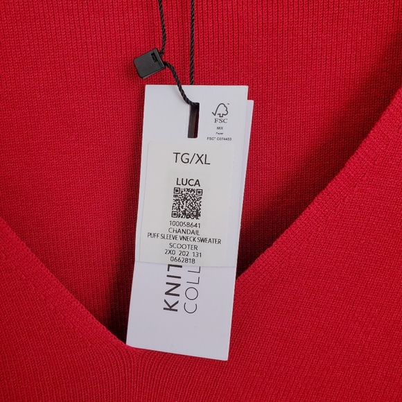 BNWT Dynamite Puff Sleeve V-Neck Luca Sweater in Red - Picture 10 of 15
